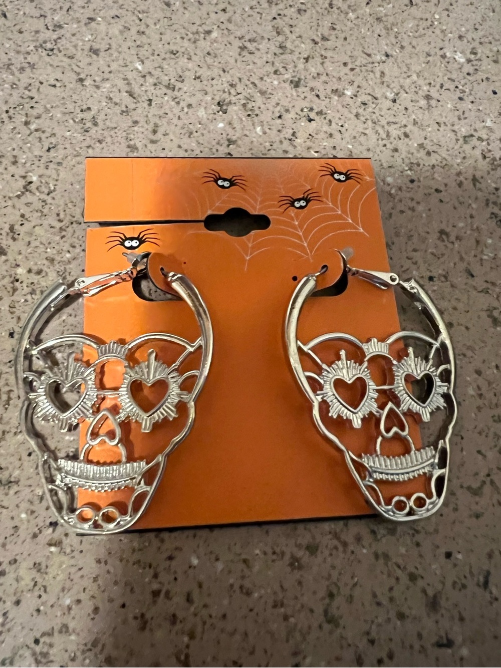 Silver plated Sugar skull earrings festive Halloween NWT